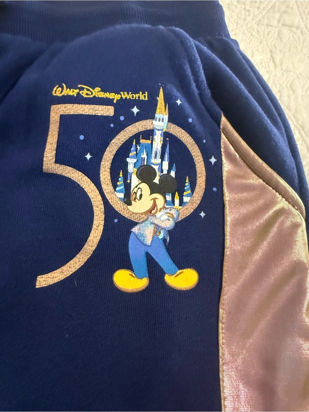 Disney Parks Walt Disney World 50th Anniversary Jogger Pants Rose Gold Stripe XS